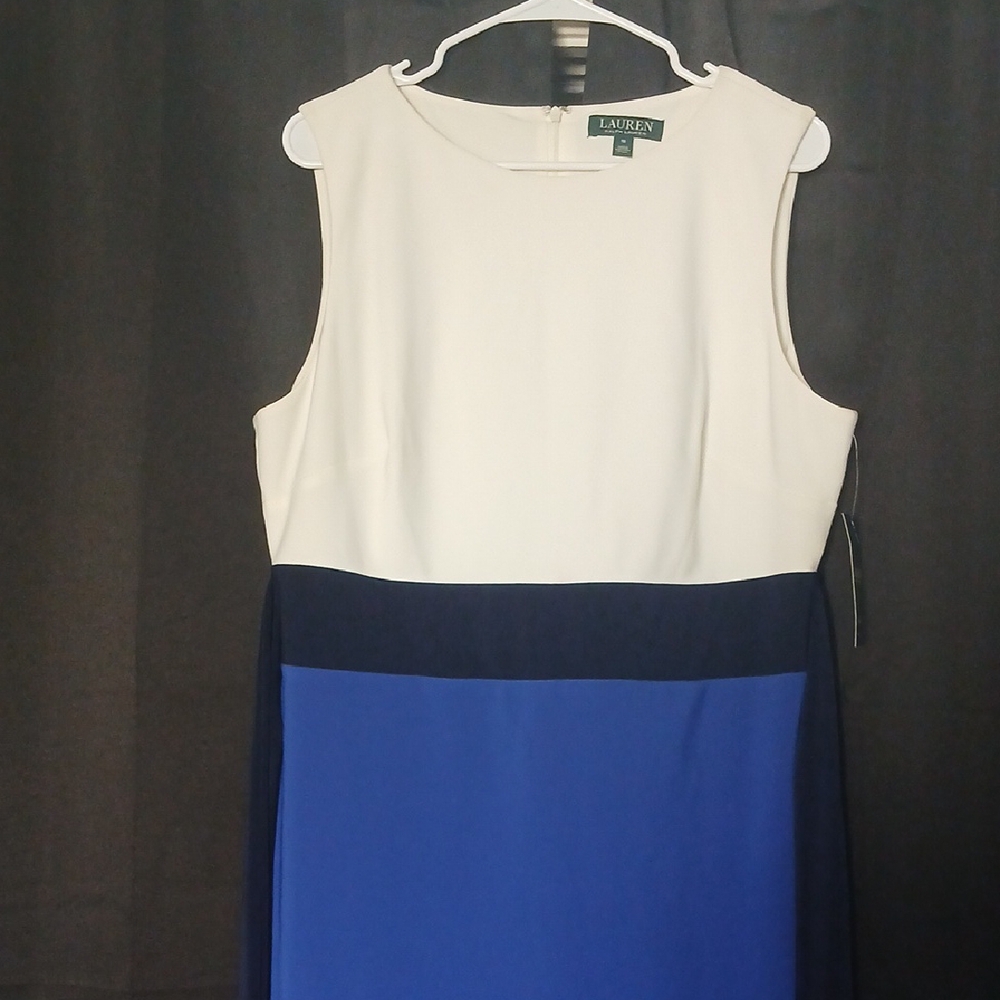 Lauren Ralph Lauren Blue and Black Sheath Midi Dress
